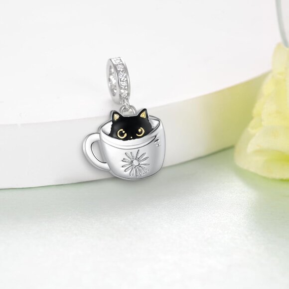 Black Cat Charm Sterling Silver Cute Jewelry Gift for Women - Picture 3 of 6